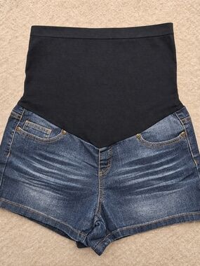 Planet Motherhood Maternity Denim Shorts Size M Stretch Belly Panel Blue Jean